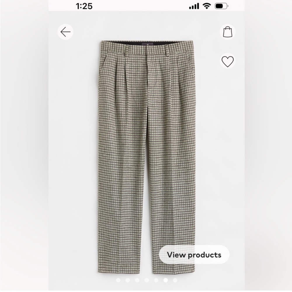 H & M cream, brown and green polyester & wool herringbone pants